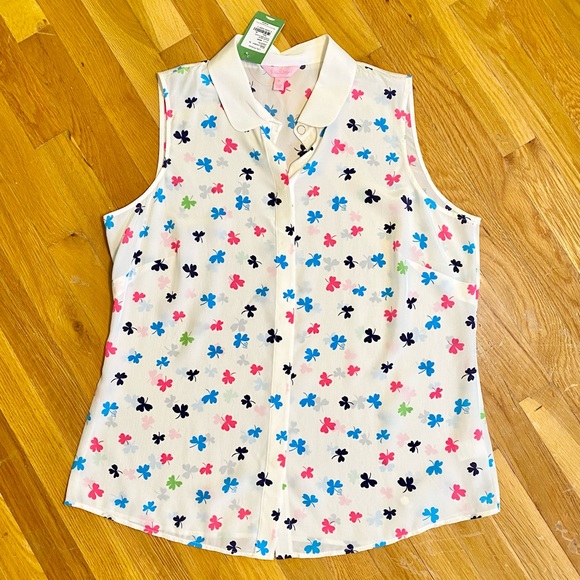 ☘️Lilly Pulitzer Resort White Tossed Mini Clover Andria Top🌈☘️ - Picture 4 of 11